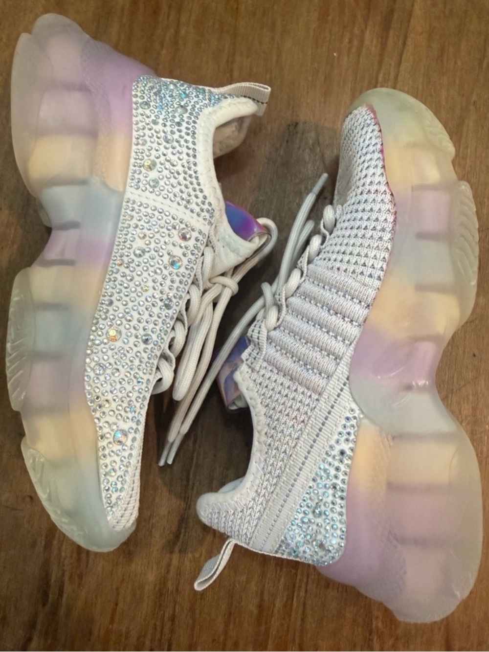 Steve Madden SMNY90 Rhinestone Chunky Sneakers White Iridescent Size 10